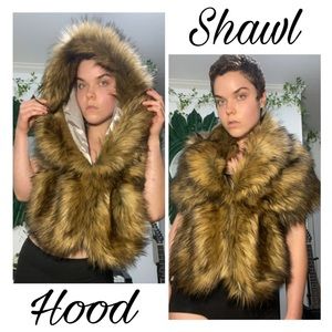 Convertible Faux Fur Satin lined Shawl Or Hood